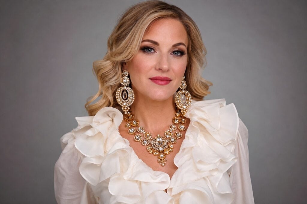 Woman Wearing to much jewelry for headshots