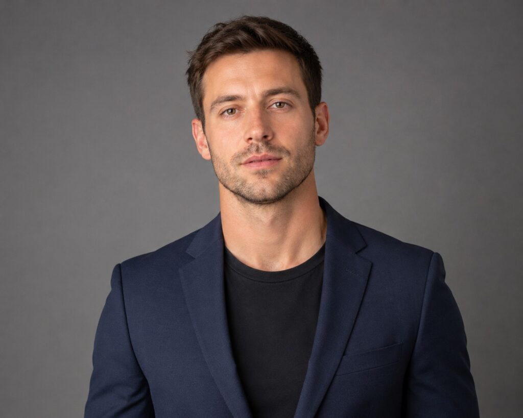 well groomed man wearing fitted clothing for headshots