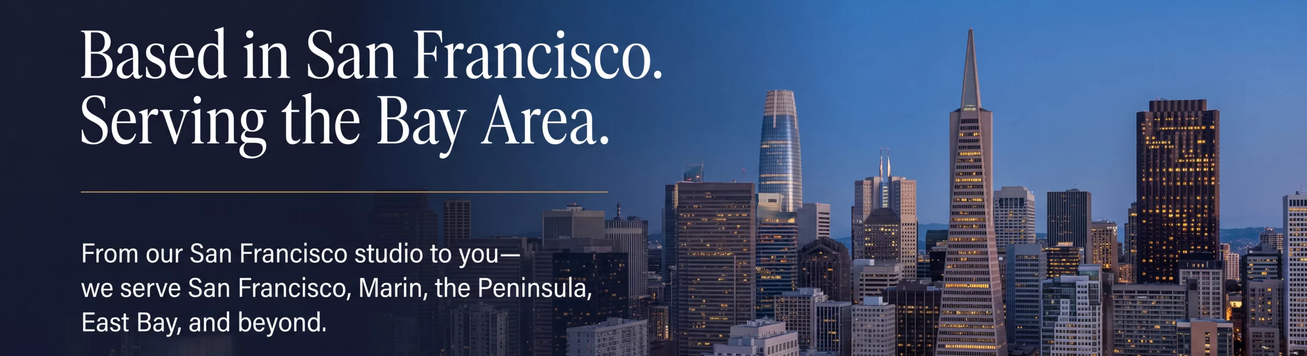 San Francisco skyline at dusk with EMS Headshots serving San Francisco and the Bay Area