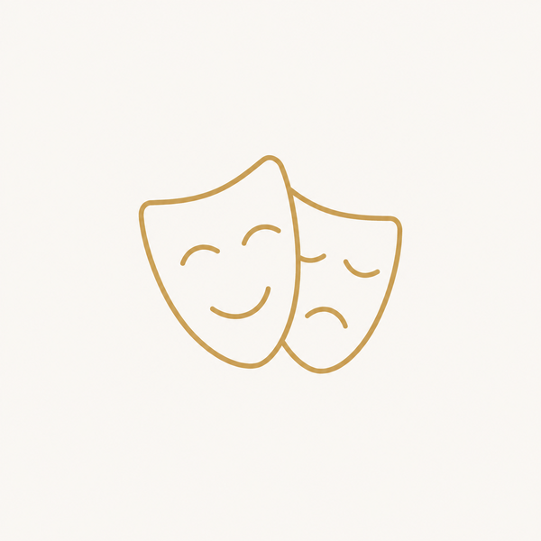 Gold outline theater masks icon for actor headshots