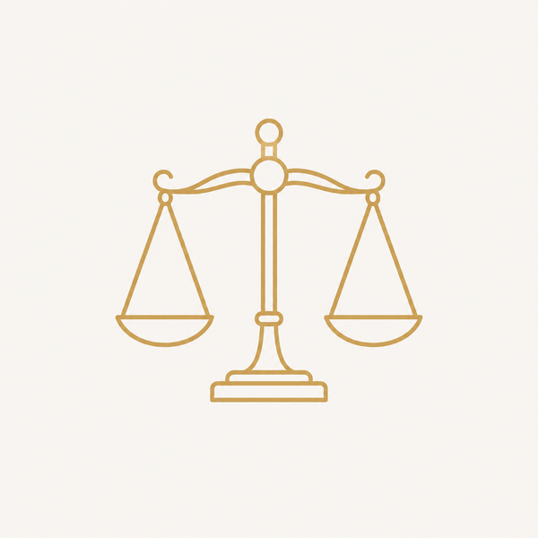 Gold outline scales icon for attorney headshots