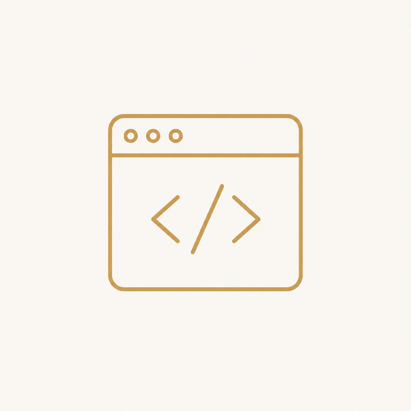 Gold outline browser code icon for technology headshots