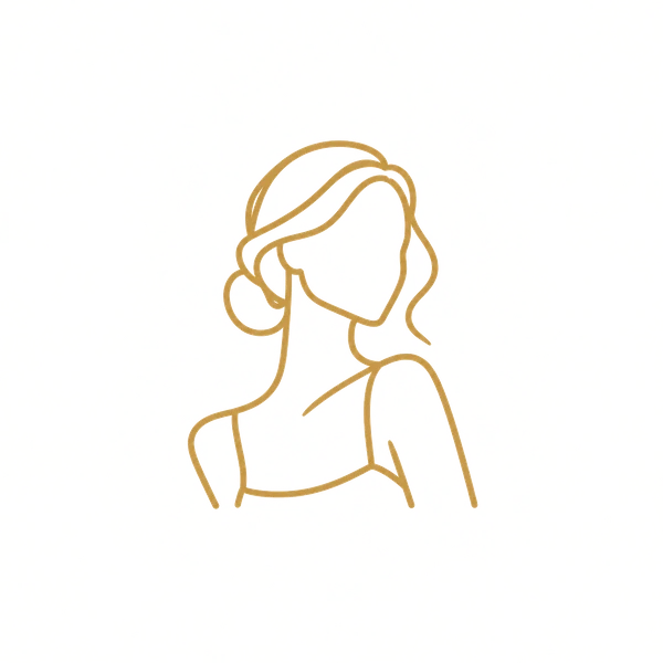Gold line-art silhouette of a female model representing modeling and portfolio headshots in San Francisco.